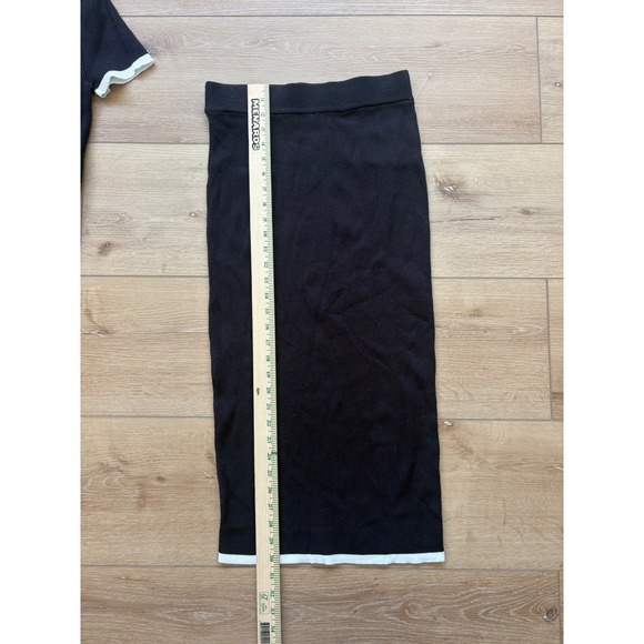 Rachel Zoe Womens 2 Piece Rib Knit Set Black White Top Midi Skirt size Small - Picture 3 of 6